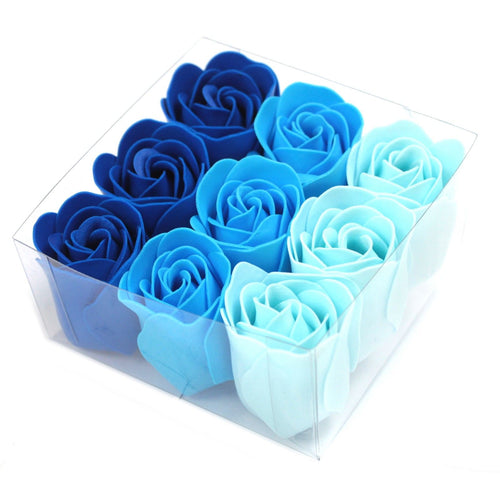 Coffret de 9 Fleurs de Savon – Roses Bleues Mariage