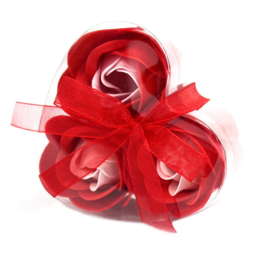 Coffret Cœur Fleurs de Savon Roses Rouges - Lot de 3