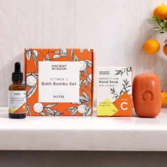 Coffret Soin Éclat Vitamine C – Sérum, Bombes de Bain & Savon Mains